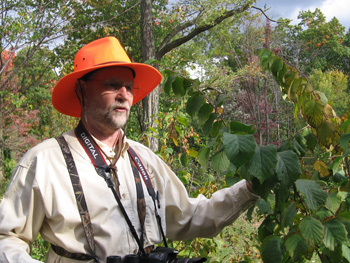 Mike Jackson shows off a red mulberry tree
