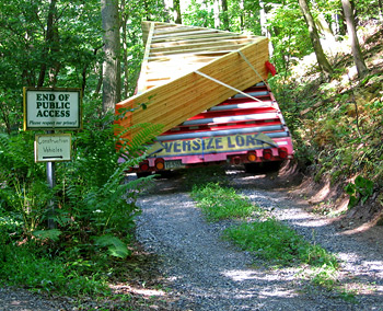 Bringing the roof trusses up the hollow