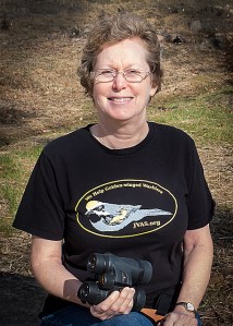 Modeled by JVAS President Laura Jackson, the golden-winged warbler T-shirt is part of a fund-raising effort to help preserve the habitat of the birds in Pennsylvania and Honduras