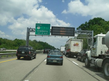 Heavy traffic on an interstate near Pittsburgh 
