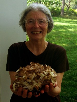 Holding a maitake, also known as a hen-of-the-woods mushroom 