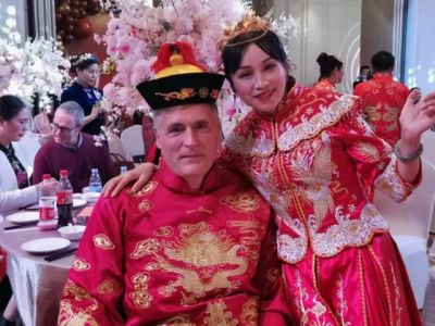 Steve and Zhouyue, “Joy,” at their wedding ceremony in China 